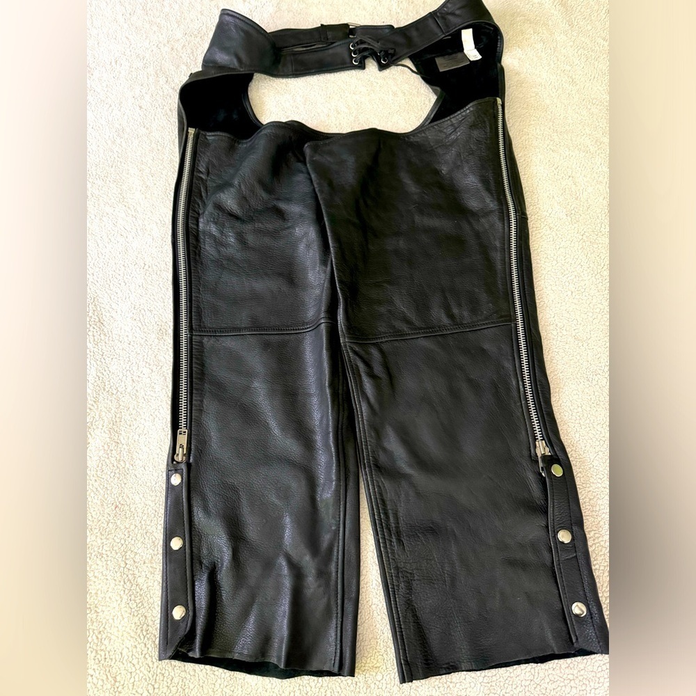 Wilsonâs Leather XL motorcycle leather chaps zipped, snaps,â lace up, buckle